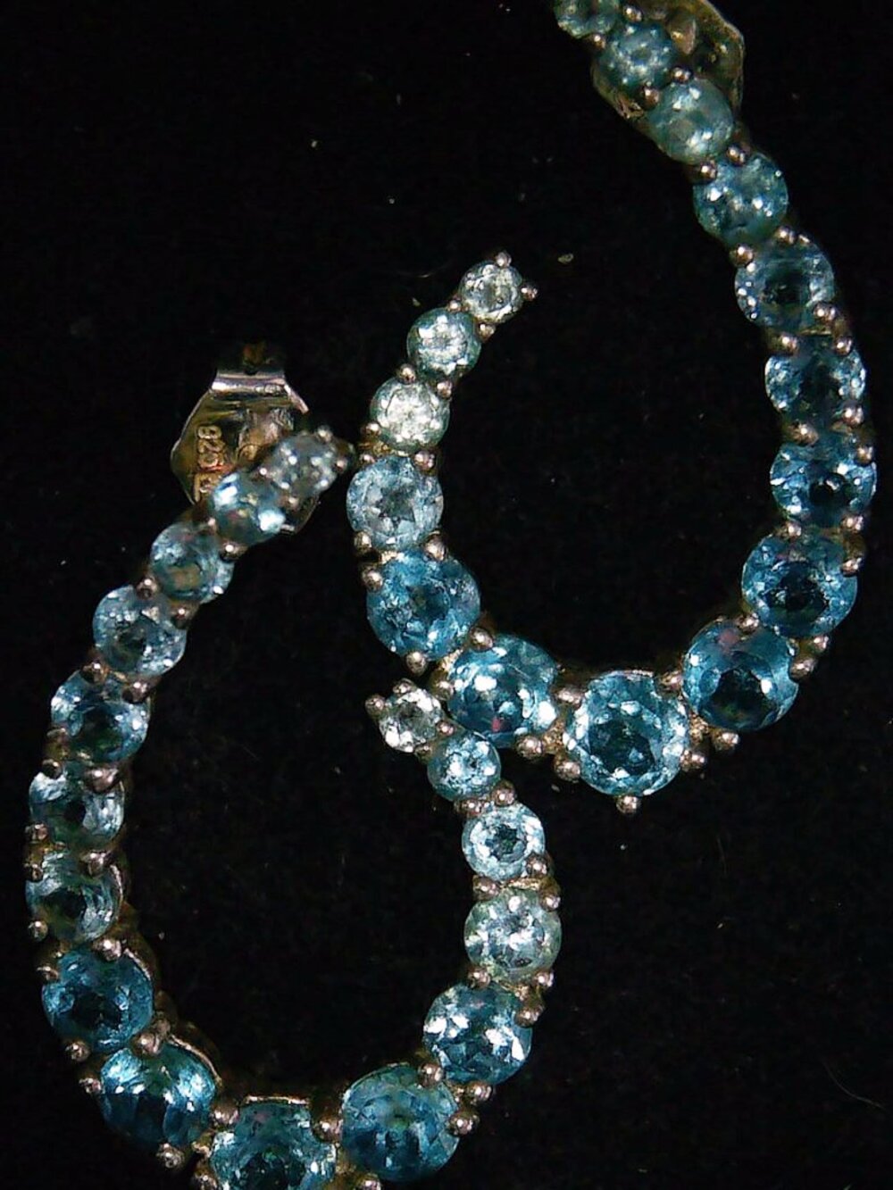 Blue Topaz Hook Shaped Sterling Silver/925 Earrings